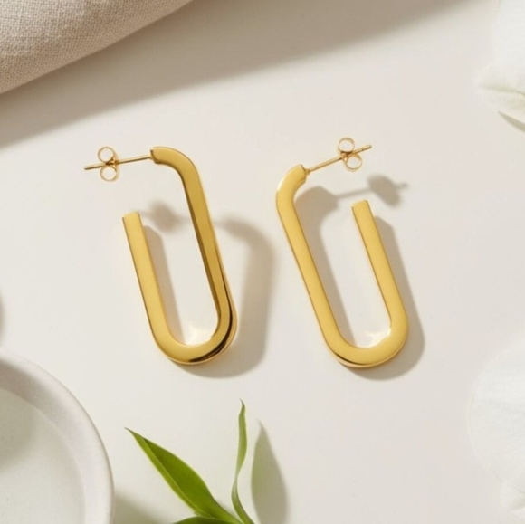 Sleek 18K Gold Plated Stainless Steel Modern U-Shape Statement Earrings - Picture 5 of 10